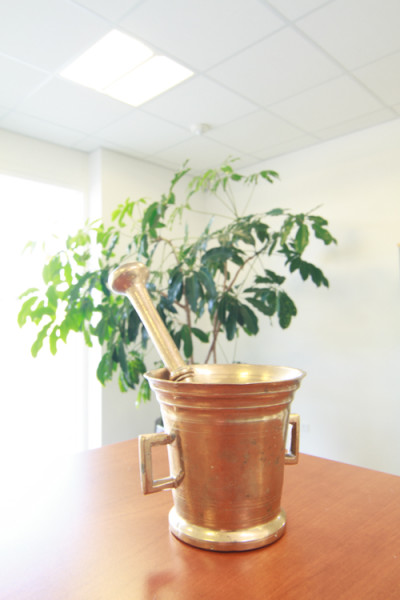 Morter og plante i klinikken